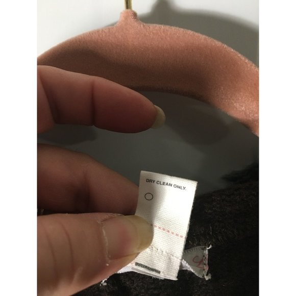 Lux wool abstract embroidered brown sweater grey fur trim size Medium - Picture 5 of 6